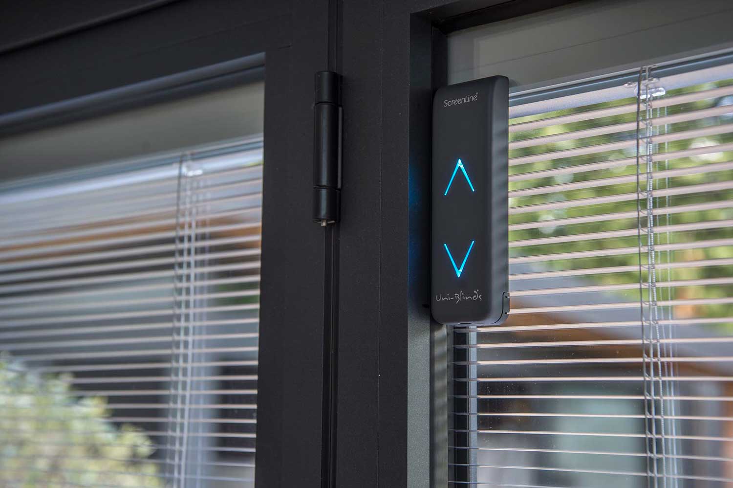 Integral Blinds for Bifold Doors: ScreenLine touch control for integrated blinds on a bifold door frame