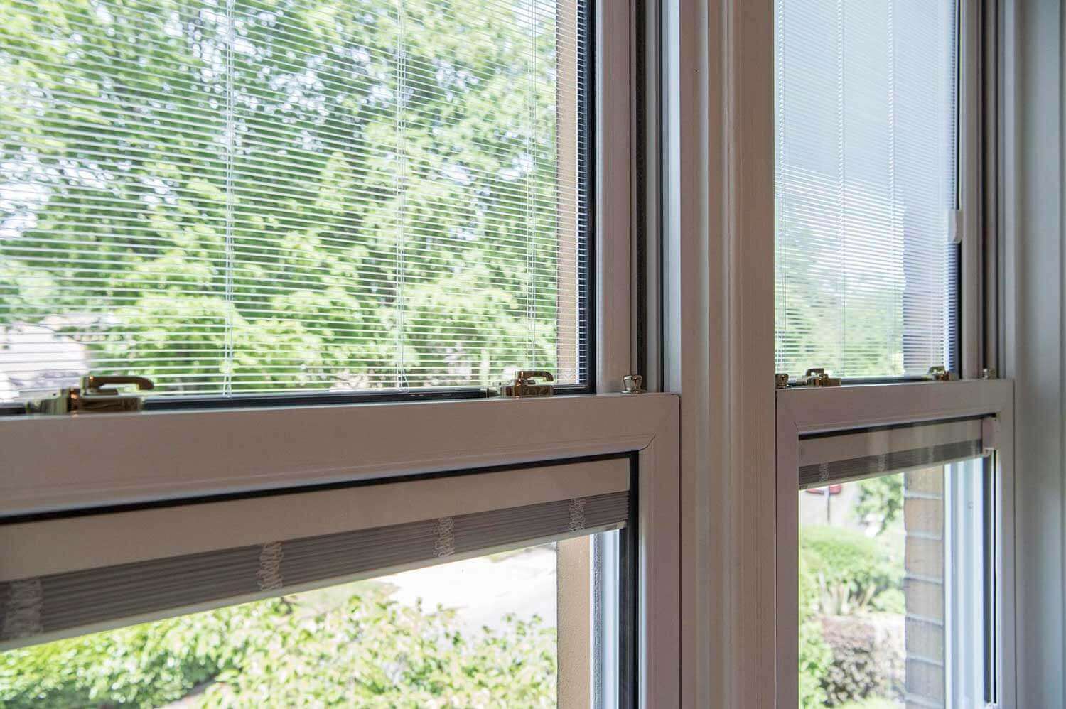 Blinds in Glass in Baldock: a close-up detail of integral blind slats sealed inside glass