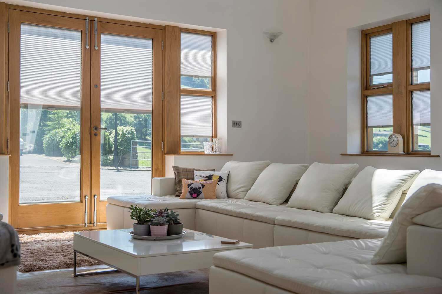 Blinds in Glass in Baldock: integral blinds in living-room oak French doors