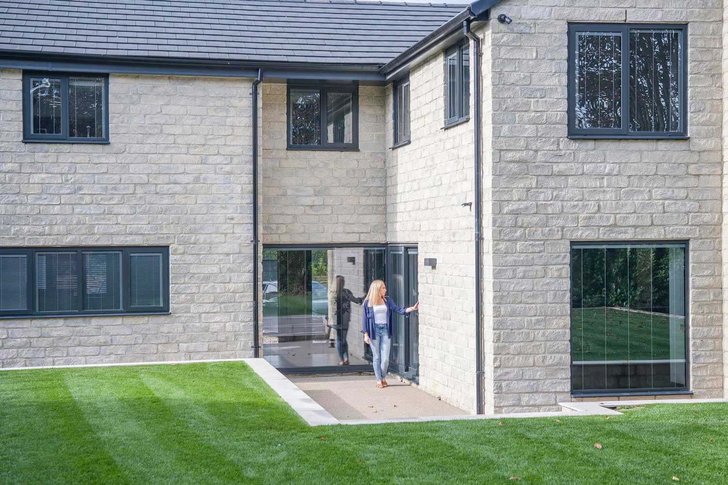 Blinds in Glass in Baldock: integral blinds in the glazed garden doors of a stone house